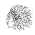 Native American Indian chief head profile. Vector vintage illustration. Hand drawn style. Bohemian element. Tattoo Royalty Free Stock Photo