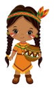 Native American Indian Cute Little Girl with Pot