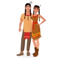 Native American Indian family. American Indians man and woman couple in traditional national clothes.