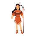 Native american indian girl in traditional costume posing with spear Illustration Royalty Free Stock Photo