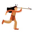 Native american indian girl in traditional costume running with spear Illustration