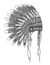 Native American indian headdress with feathers in a sketch style