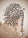 Native American indian headdress with feathers in a sketch style Royalty Free Stock Photo