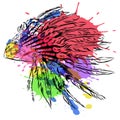 Native American indian headdress with feathers in a sketch style. For Thanksgiving day. Vector watercolor illustration. Royalty Free Stock Photo