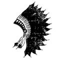 Native american indian headdress. Vintage vector black graphic illustration isolated on white Royalty Free Stock Photo