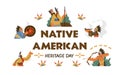 Native American Indian heritage day, flat vector illustration isolated on white background. Royalty Free Stock Photo