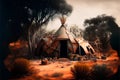 Native american indian hut in the desert - 3D render Royalty Free Stock Photo