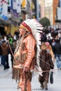 Native American Indian living statue in Madrid Spain