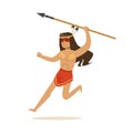 Native american indian in loincloth running with spear vector Illustration Royalty Free Stock Photo