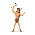 Native american indian in loincloth standing with tomahawk vector Illustration Royalty Free Stock Photo