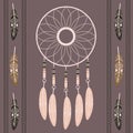 Native american indian magical dreamcatcher with sacred feathers Royalty Free Stock Photo