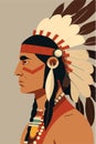 Native american indian man with feathers in profile, vector illustration Royalty Free Stock Photo