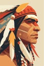 Native american indian man with feathers in profile, vector illustration Royalty Free Stock Photo