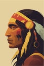 Native american indian man with feathers in profile, vector illustration Royalty Free Stock Photo