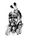 Native American Indian man with headdress and feathers. North or west head mascot of Sioux. traditional culture. half