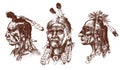 Native American Indian man with headdress and feathers. North or west head mascot of Sioux. traditional culture. half