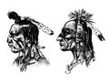 Native American Indian man with headdress and feathers. North or west head mascot of Sioux. traditional culture. half