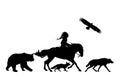 Native american indian shaman and wild animals black vector silhouette set Royalty Free Stock Photo