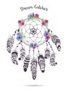 Native American Indian Talisman Dreamcatcher with Feathers and Flowers. Royalty Free Stock Photo