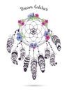 Native American Indian Talisman Dreamcatcher with Feathers and Flowers.