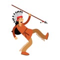 Native american indian in traditional costume and headgear running with spear Illustration Royalty Free Stock Photo