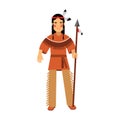 Native american indian in traditional costume standing with spear Illustration Royalty Free Stock Photo