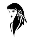 Native american indian woman black and white vector portrait