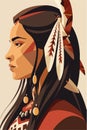 Native american indian woman with feathers in profile, vector illustration Royalty Free Stock Photo