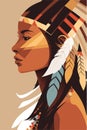 Native american indian woman with feathers in profile, vector illustration Royalty Free Stock Photo