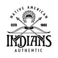Native american indians, apache tribe vector vintage emblem, label, badge or logo in monochrome style isolated on white Royalty Free Stock Photo