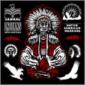 Native american indians, apache tribes set of vector emblems, labels, badges Royalty Free Stock Photo