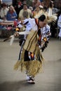 Native American Indians dressed in intricate and colorful traditional outfits dancing at a powwow in San Francisco, USA Royalty Free Stock Photo