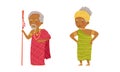 Native American indians set. Elderly native americans in traditional clothes cartoon vector illustration Royalty Free Stock Photo