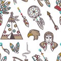 Native American Indians traditional culture symbols pattern background. Royalty Free Stock Photo