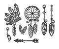 Native American Indians traditional culture tools symbols vector icons set Royalty Free Stock Photo