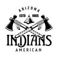 Native american indians vector vintage emblem, label, badge or logo in monochrome style isolated on white background Royalty Free Stock Photo