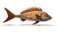 Native American Inspired Wood Fish: 3d Rendering And Illustration