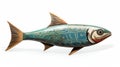Native American Inspired Wooden Fish Sculpture With Faded Paint