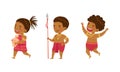 Native American kids set. Native indians people in traditional clothes cartoon vector illustration