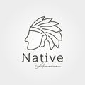 Native american logo line art vector symbol illustration design, american indian chief design Royalty Free Stock Photo