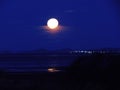 Full Cold Moon setting over Barassie Bay South Ayrshire Scotland.