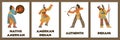 Native American posters set, tribal people in traditional clothes, flat vector illustration. Royalty Free Stock Photo