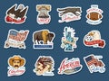 Native american stickers. old, labels or badges for camping, hiking, hunting. statue and bell of freedom or Liberty Royalty Free Stock Photo