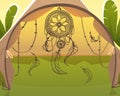 Native American teepee house wigwam indian ethnic culture triangle tent at nature background , vector cartoon kids illustration Royalty Free Stock Photo