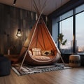 Native American teepee shaped big chair in the room Royalty Free Stock Photo