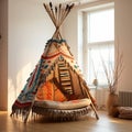 Native American teepee shaped big chair in the room Royalty Free Stock Photo