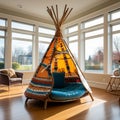 Native American teepee shaped big chair in the room Royalty Free Stock Photo