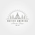 Native american teepee tent logo vector line art with sunburst symbol design Royalty Free Stock Photo