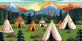 A Native American tepee camp is nestled in a mountain landscape Royalty Free Stock Photo