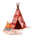 Native American tepee with campfire closeup Royalty Free Stock Photo